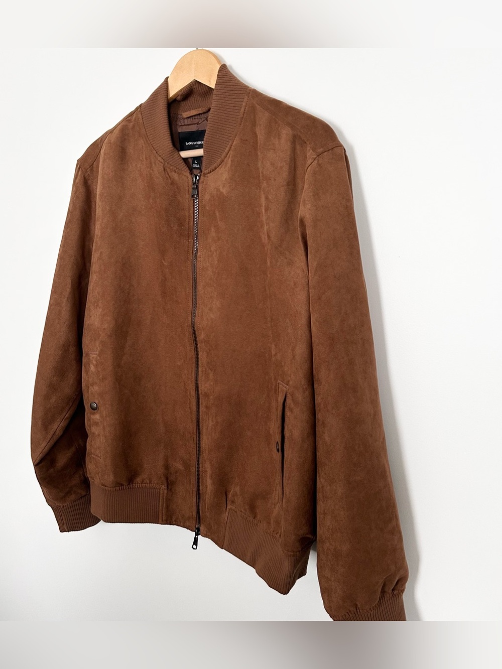 Banana Republic Factory Vegan Suede Bomber Jacket Men’s Large Dark Acorn - Picture 5 of 9